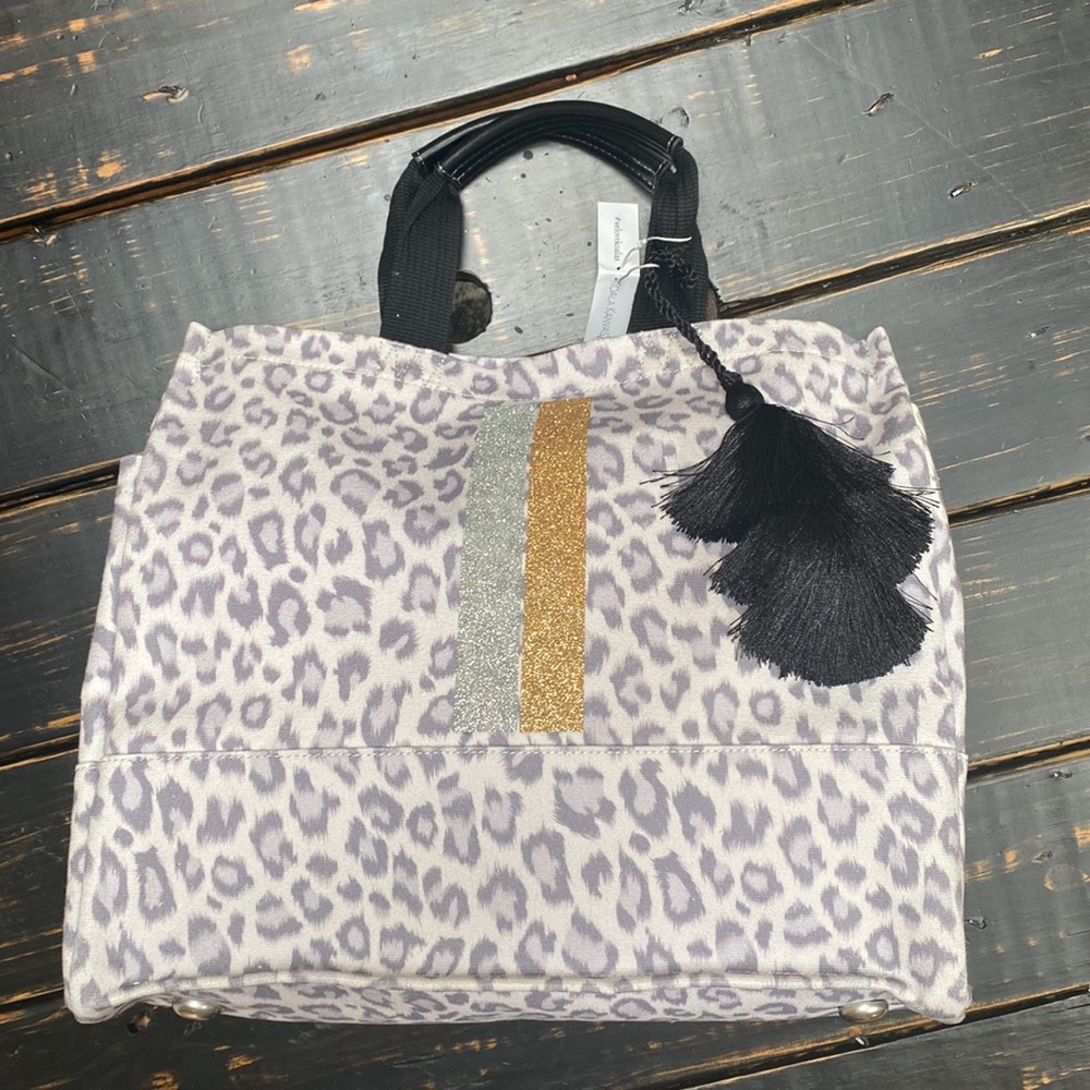 Koala Kanvas Luxe North South Bag: Grey Leopard with Detachable Crossbody Strap